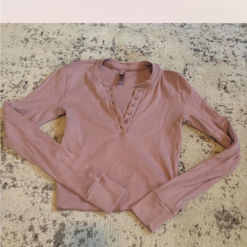 SKIMS Pink Fitted Button Down Polo Shirt